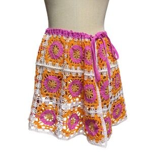 Wild Fable OS Crochet Granny Square Versatile Skirt Top Orange Pink Boho Summer